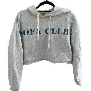 'Sofa Club' French Terry Cropped Hoodie Top- Heather Grey - Medium / M